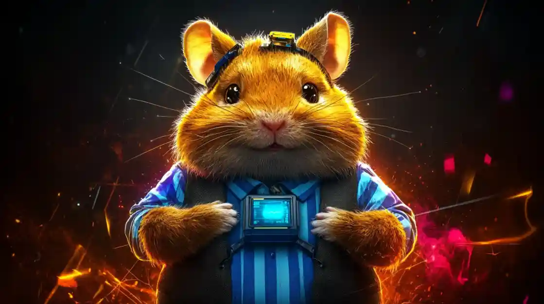 A cute and tech-savvy hamster character wearing a vest and a headset, with a friendly expression, representing the playful and innovative spirit of ck44.